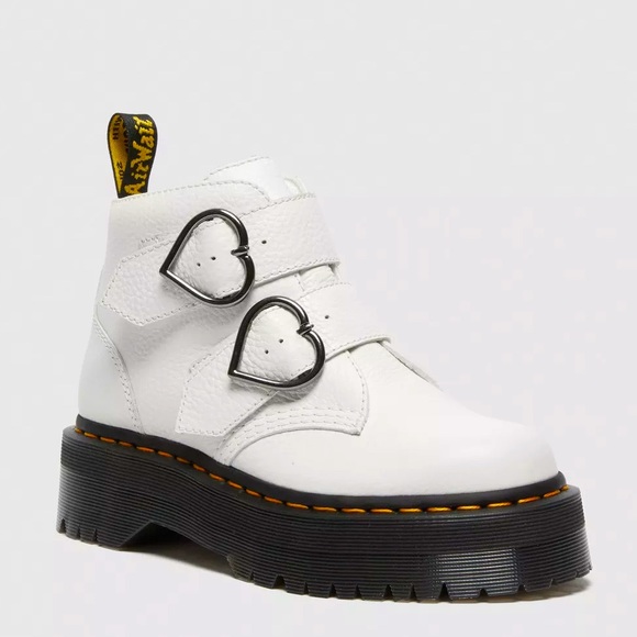 Dr. Martens Devon Heart leather platform boots white ankle booties size w 8 new‎ - Picture 1 of 11